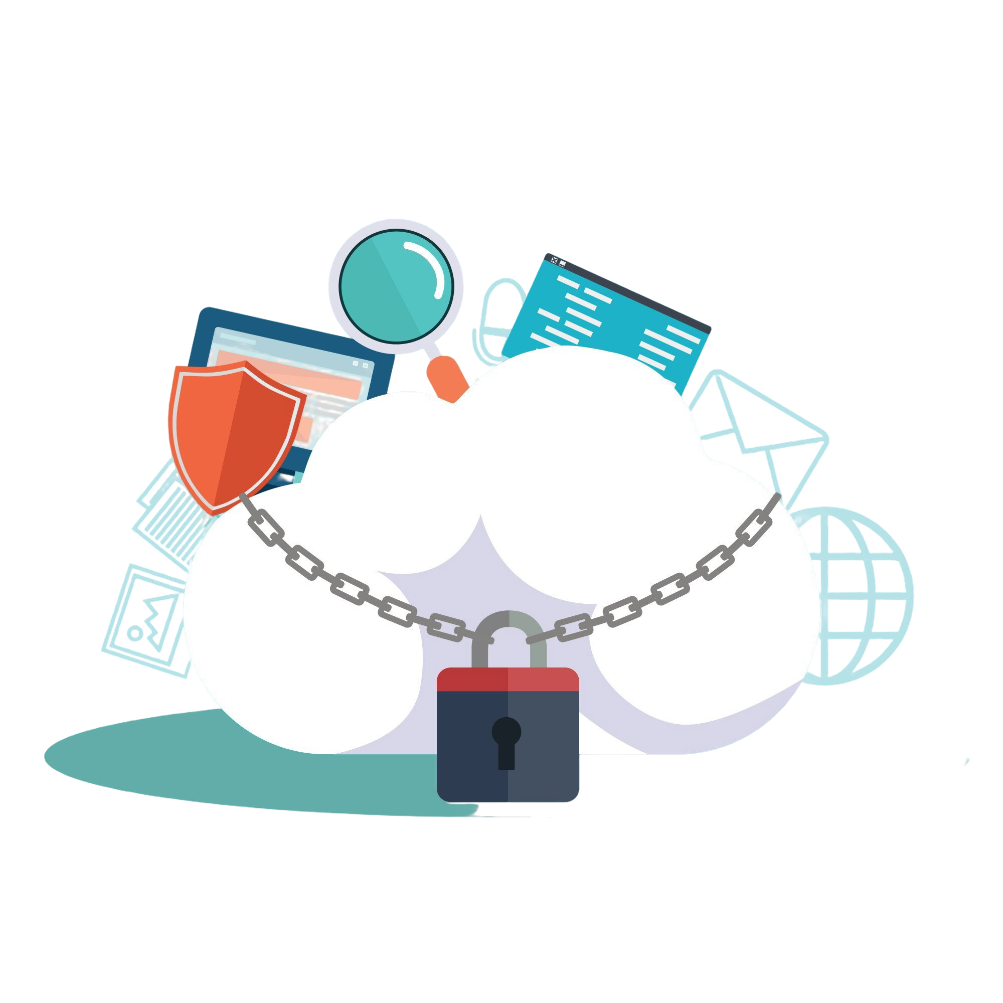 concept cloud computing protecting data vector illustration flat design