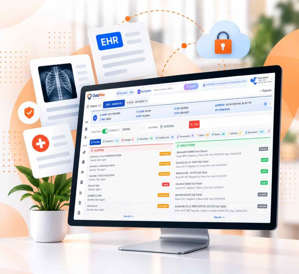 Modern Healthcare EHR Workspace Illustration