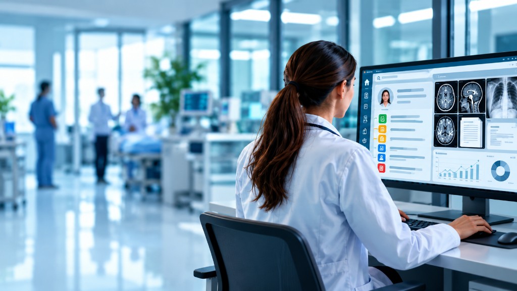 A doctor looking over a patient chart on screen